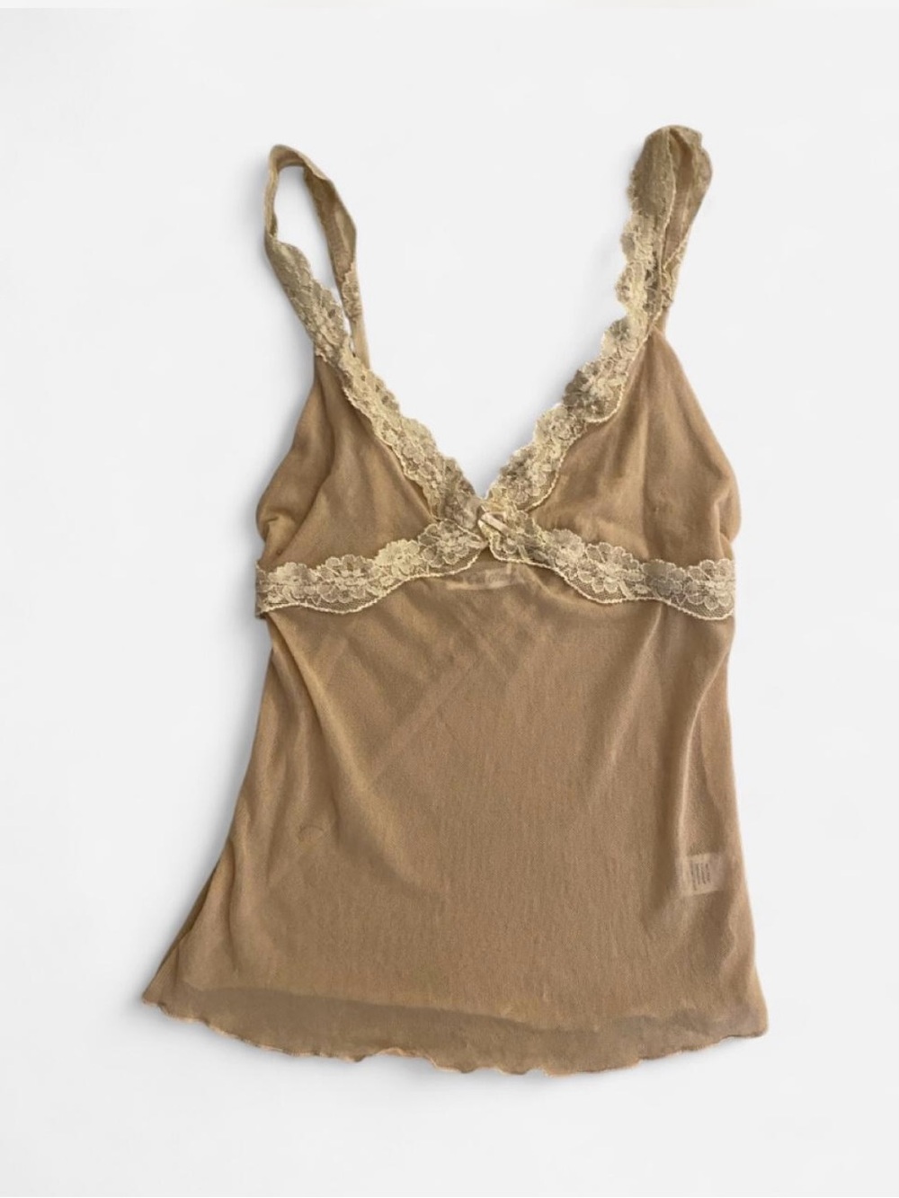 Vintage Y2K Old Navy Cream Tan Cami Top W/ Beige Lace Trim Size XXS Cottagecore